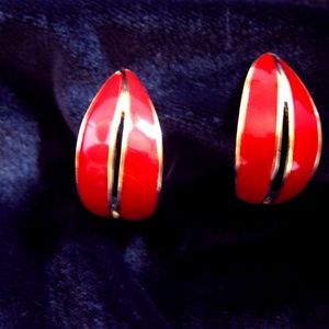 Trifari red enameled earrings